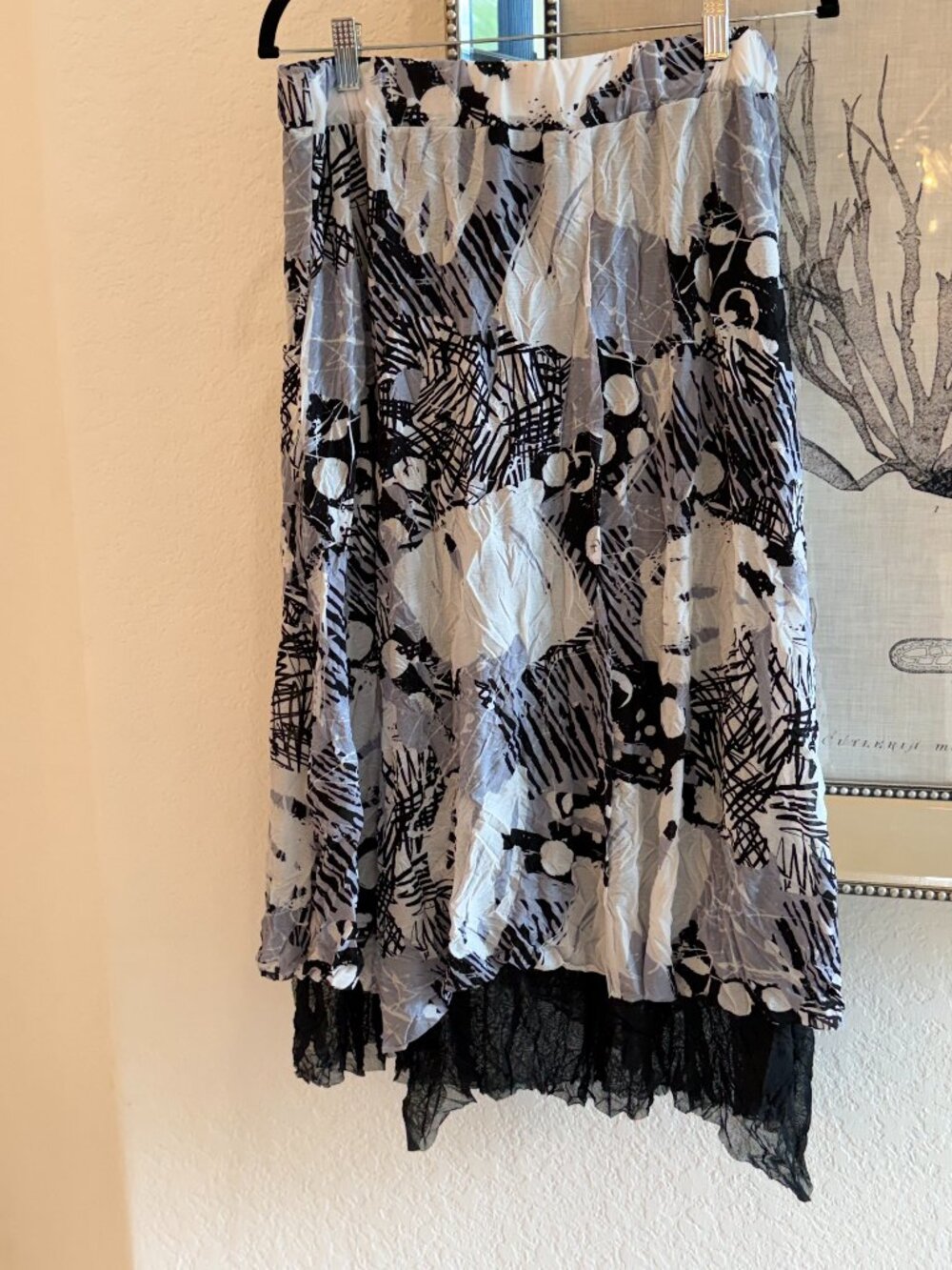 black and white asymetrical hem skirt